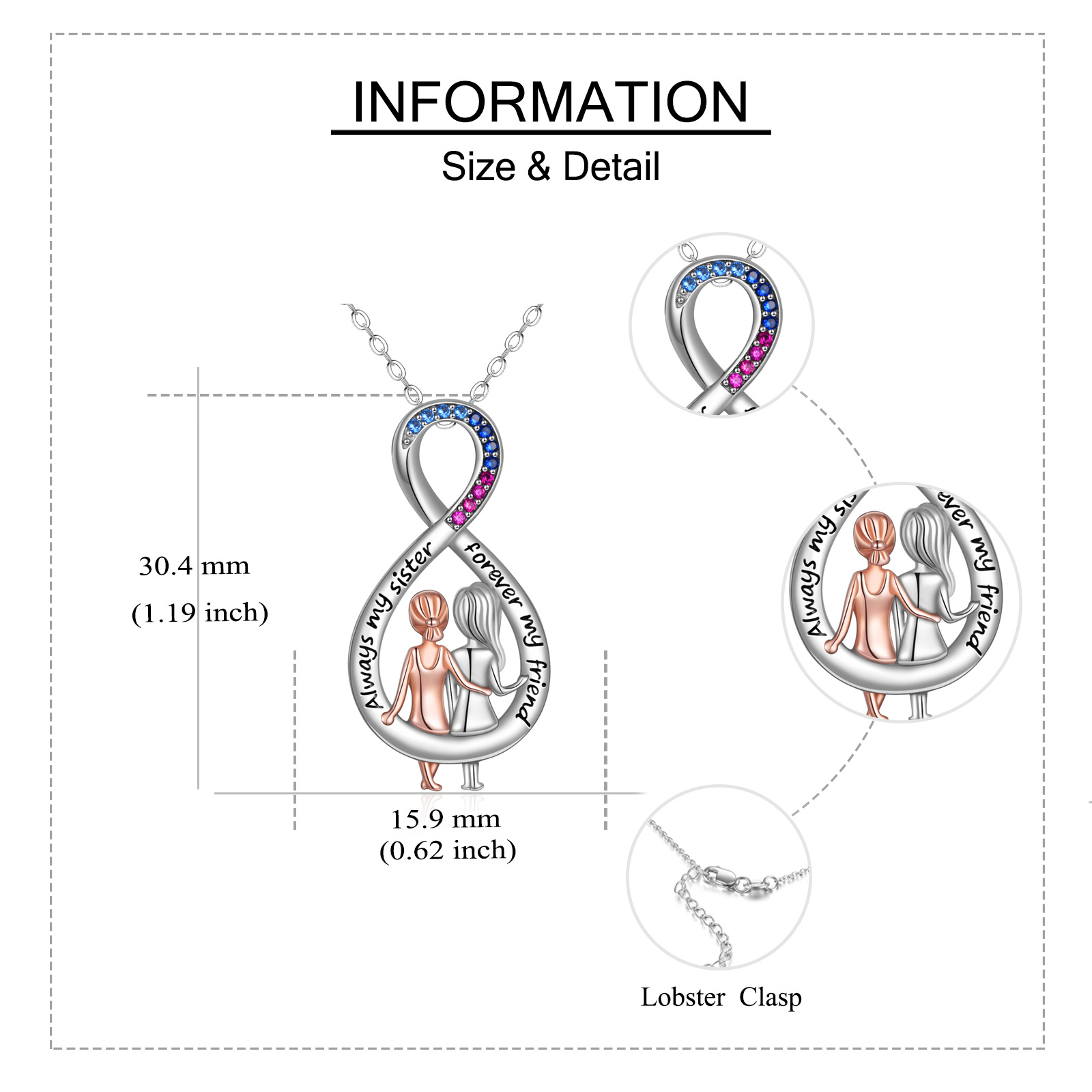 925 Sterling Silver Sister-shaped Pendant Necklace, Gift